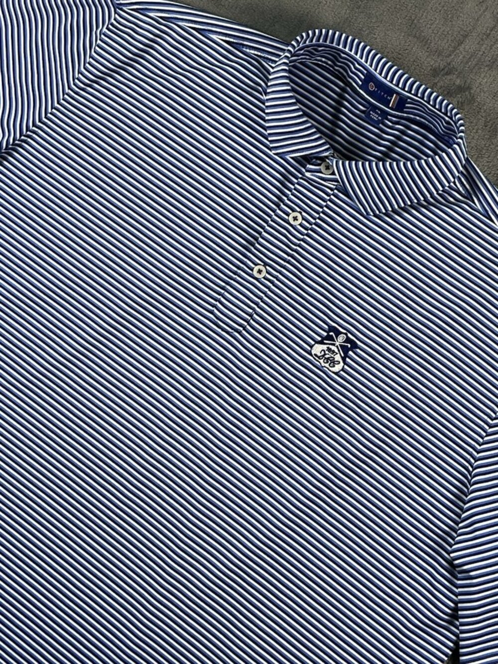 Stitch Golf Polo Shirt Men's XL Blue White Striped Stretch Logo